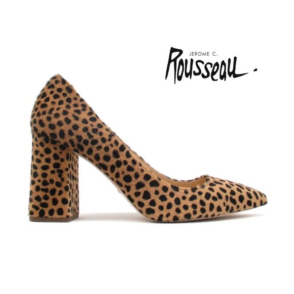 Jerome C. Rousseau Cannelle Leopard Print Block Heel Pumps - Picture 1 of 5